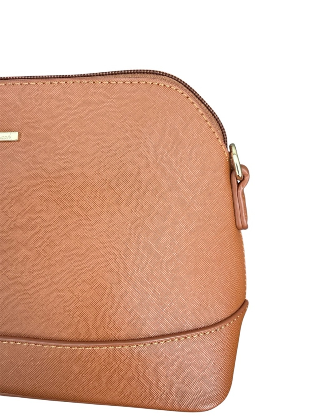 Saffiano Tan Crossbody Bag Structured Minimal Gold Hardware - Picture 4 of 10